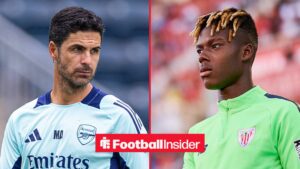 Arsenal manager Mikel Arteta with Athletic Club winger Niko Williams