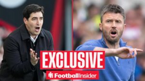 Andoni Iraola on left and Michael Carrick on right