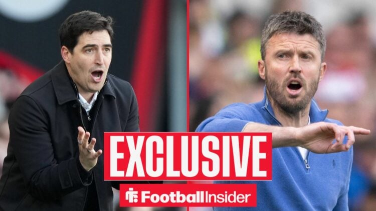 Andoni Iraola on left and Michael Carrick on right