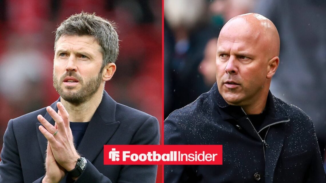 Man United manager Michael Carrick claps, Liverpool manager Arne Slot