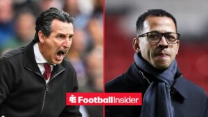 Aston Villa manager Unai Emery shouts with Chelsea manager Liam Rosenior inset