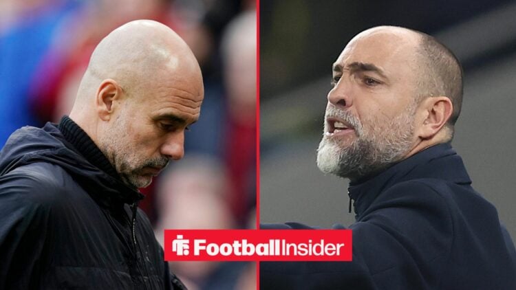 Manchester City manager Pep Guardiola with Tottenham manager Igor Tudor
