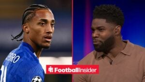 Chelsea striker Joao Pedro with BBC Match of the Day pundit Micah Richards inset