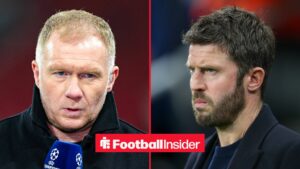 Man United former midfielder Paul Scholes with Man United interim manager Michael Carrick