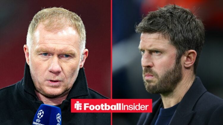 Man United former midfielder Paul Scholes with Man United interim manager Michael Carrick