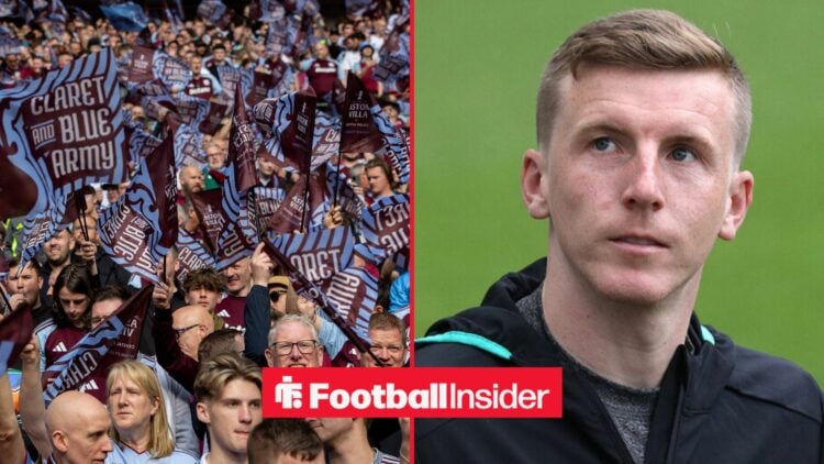 Matt Targett looking at Aston Villa fans on left