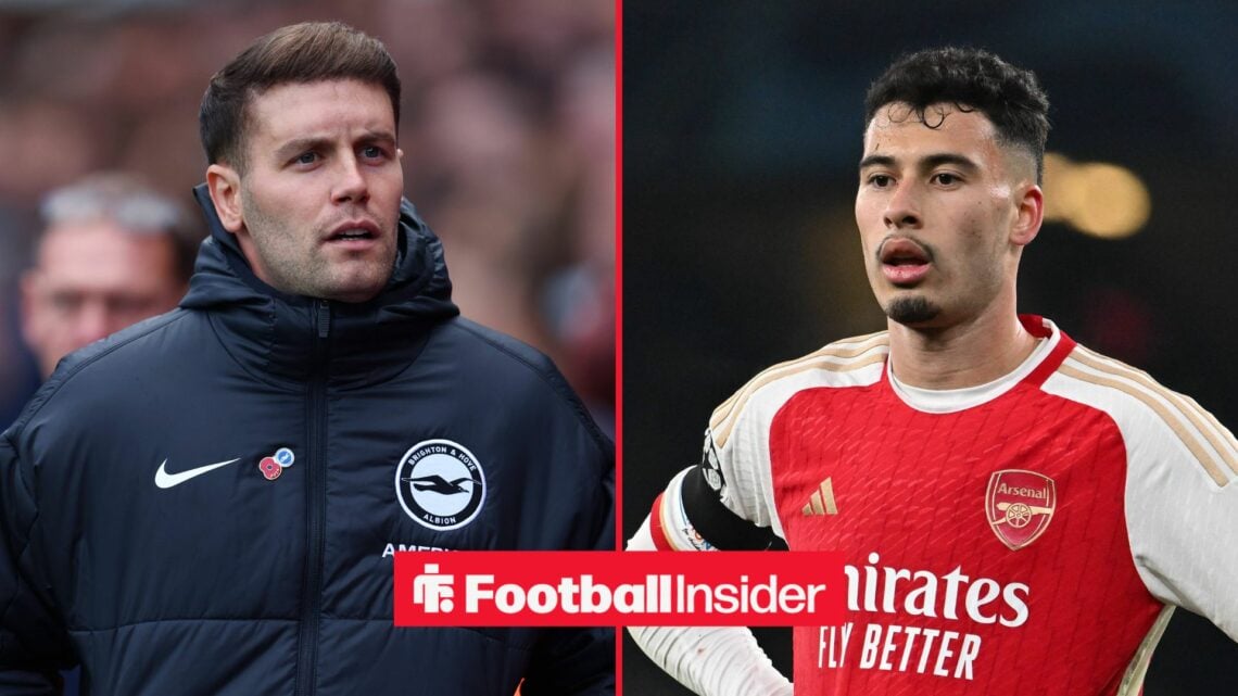 Fabian Hurzeler looking at Gabriel Martinelli on right