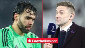 David Raya looking at Rb Green on right