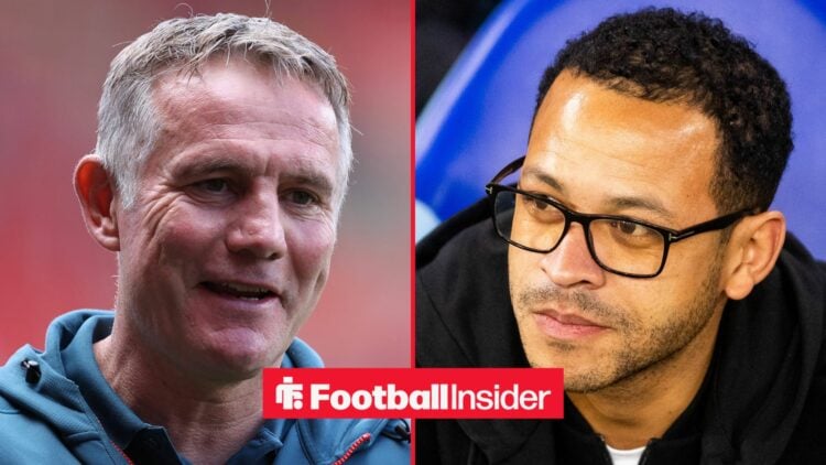 Phil Parkinson looking at Liam Rosenior on right