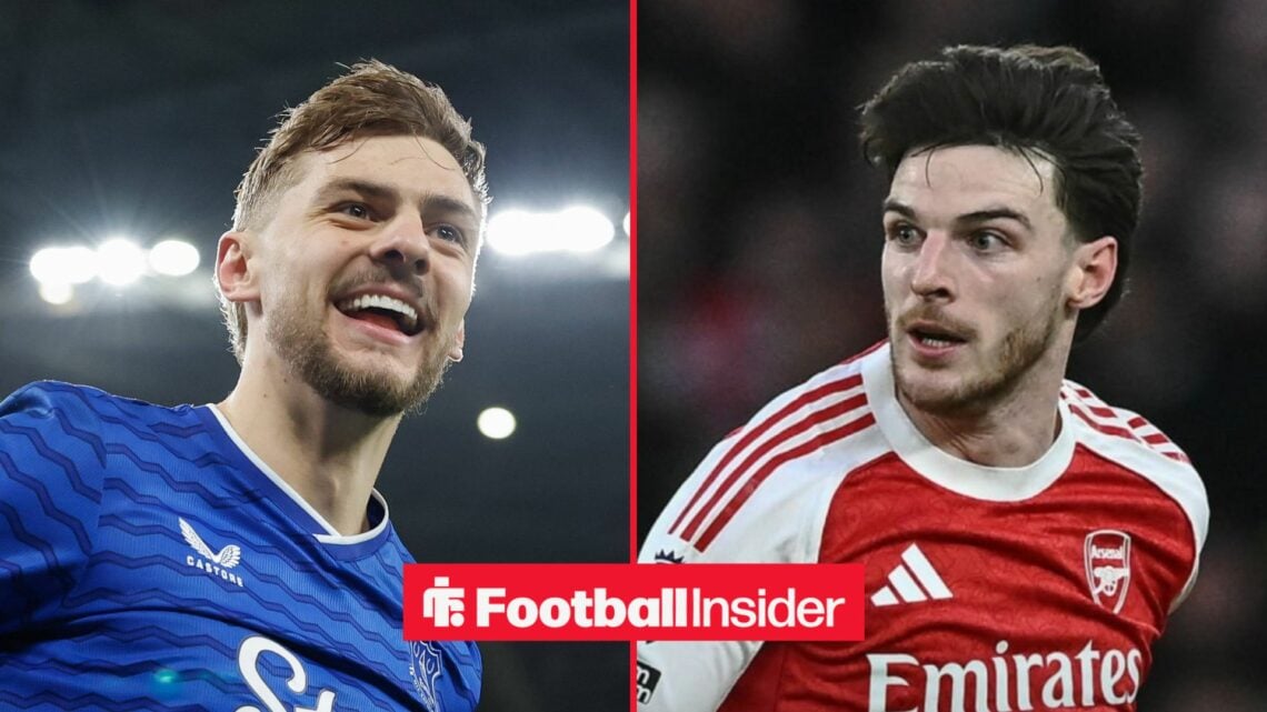 Everton midfielder Kiernan Dewsbury-Hall, Arsenal midfielder Declan Rice