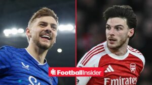 Everton midfielder Kiernan Dewsbury-Hall, Arsenal midfielder Declan Rice