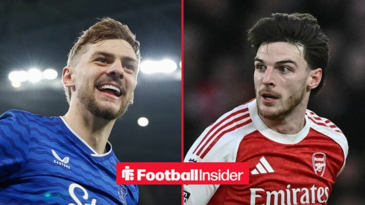 Everton midfielder Kiernan Dewsbury-Hall, Arsenal midfielder Declan Rice