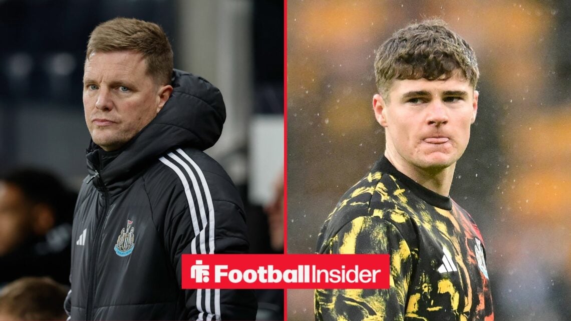 Eddie Howe on left looking at Alex Murphy on right