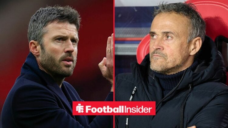 Interim Man United manager Michael Carrick claps with PSG manager Luis Enrique
