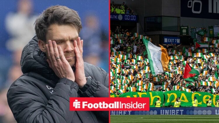 Danny Rohl on left and Celtic fans on right