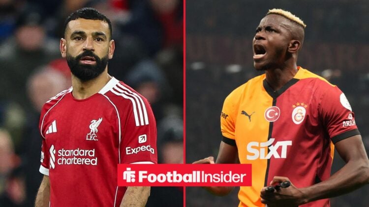 Mohamed Salah on left looking at Victor Osimhen on right