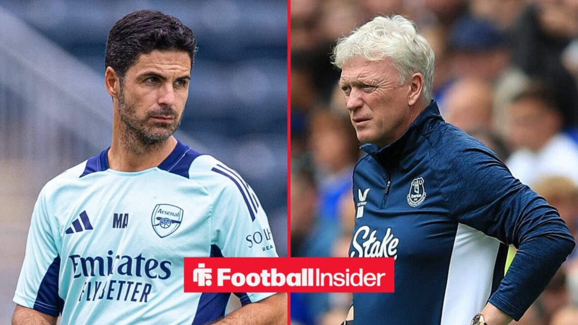 Mikel Arteta looking at David Moyes on right