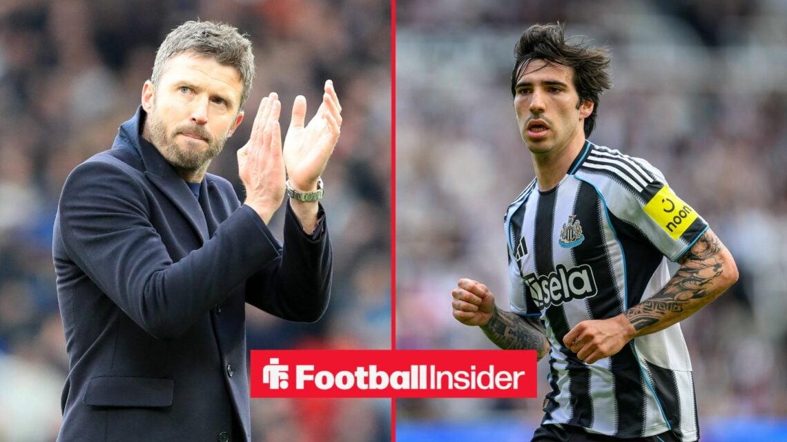 Michael Carrick clapping at Sandro Tonali on right