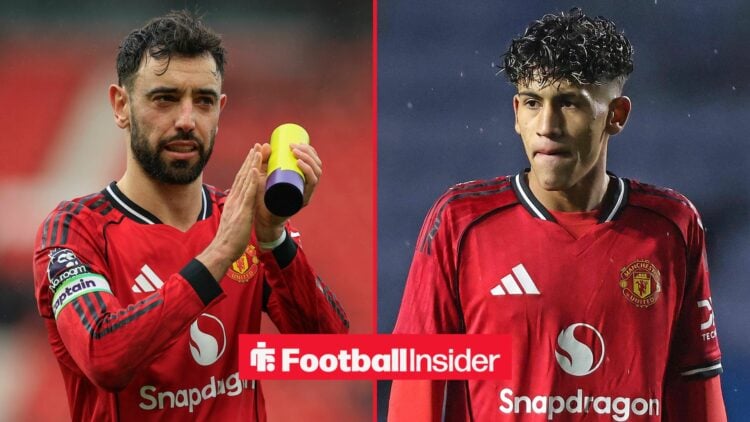 Man United captain Bruno Fernandes claps with JJ Gabriel inset