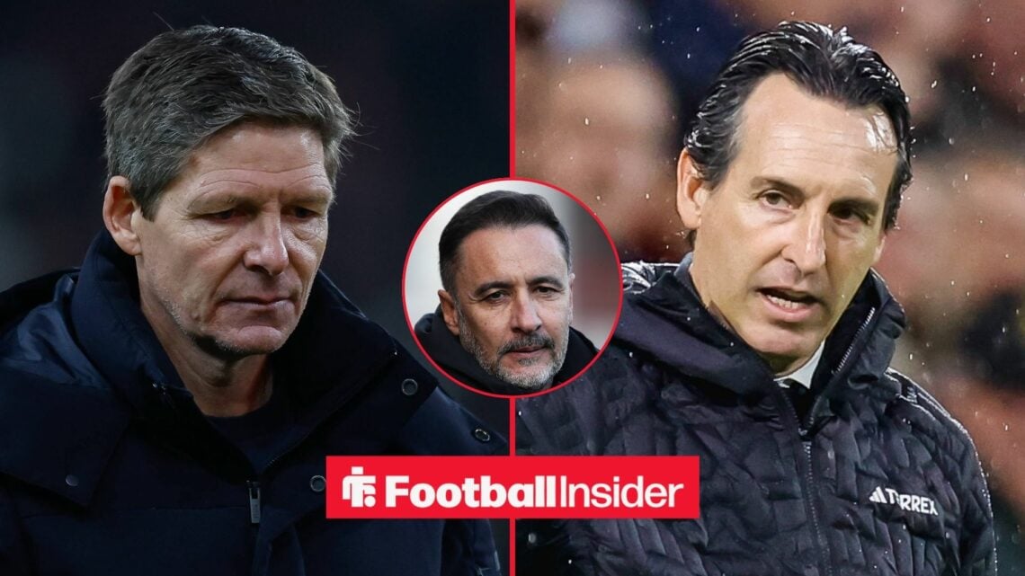 Crystal Palace manager Oliver Glasner, Aston Villa manager Unai Emery and Nottingham Forest manager Vitor Pereira