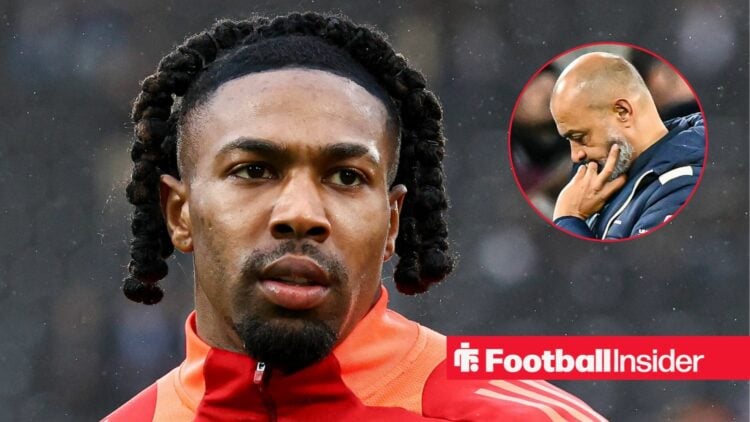 Adama Traore in action, with Nuno Espirito Santo in a circular inset