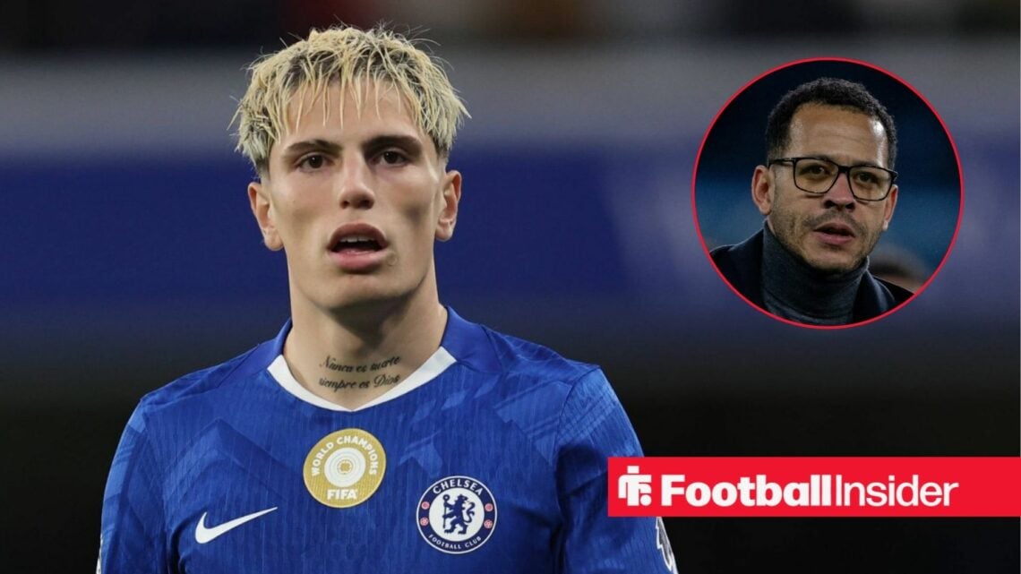 Alejandro Garnacho in action for Chelsea, with Liam Rosenior in a circular inset