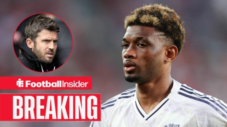 Amad Diallo in action for Man United, with Michael Carrick in a circular inset