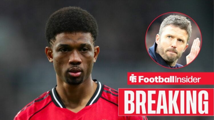 Amad in action for Man United, with Michael Carrick in a circular inset