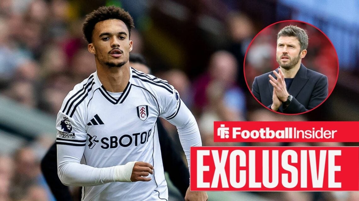 Football Insider exclusive as Fulham defender Antonee Robinson is in action during a game, while Manchester United manager Michael Carrick applauds...