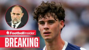 Archie Gray in action for Tottenham, with Igor Tudor in a circular inset