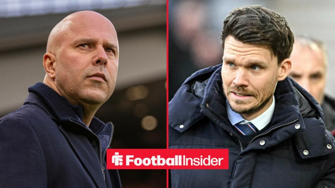 Arne Slot on the sidelines at Anfield, with Danny Rohl at Rangers