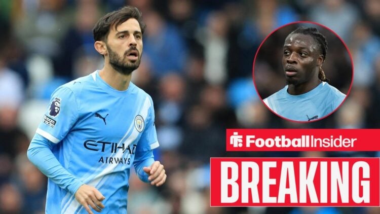 Manchester City versus Burnley, Bernardo Silva of Manchester City / Jeremy Doku of Manchester City during the Premier League match Manchester City ...