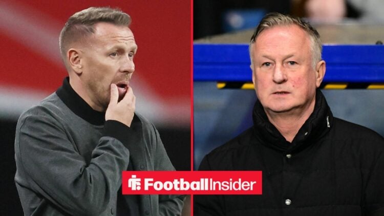 Wales manager Craig Bellamy scatches his chin on the touchline, as Northern Ireland boss Michael O'Neill features on the other side of a split image.