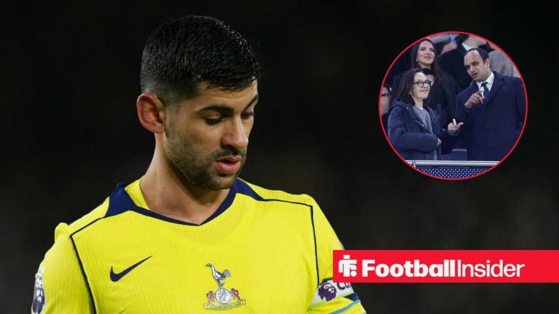 Cristian Romero in action for Tottenham, with Vivenne Lewis and Vinai Venkatesham in a circular inset