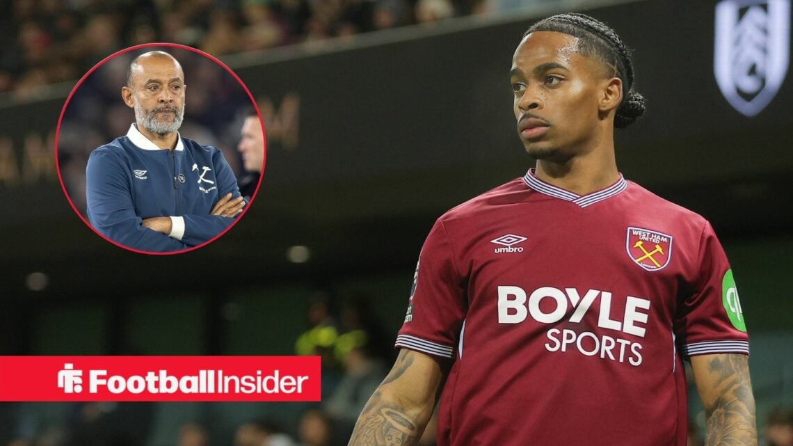 Crysencio Summerville of West Ham United in action during the Premier League away game against Fulham at Craven Cottage / West Ham United versus Br...