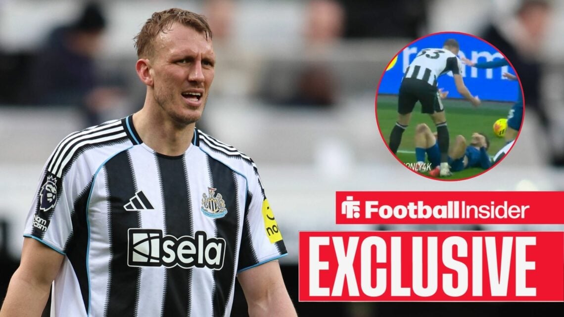 Dan Burn of Newcastle United plays during the Premier League match between Newcastle United and Everton at St. James s Park in Newcastle, on Februa...