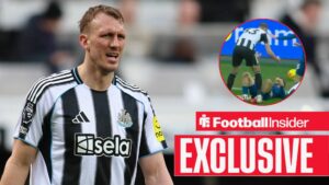 Dan Burn of Newcastle United plays during the Premier League match between Newcastle United and Everton at St. James s Park in Newcastle, on February 28, 2026 / Newcastle star tries to pick up Kiernan Dewsbury-Hall on 28 February, 2026
