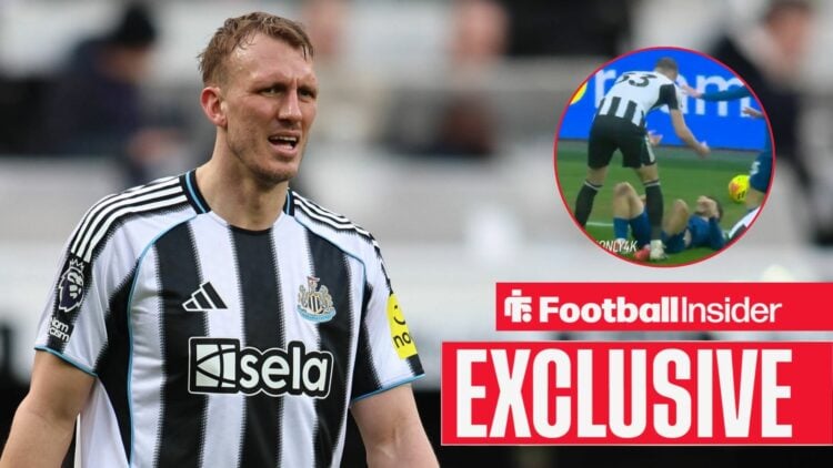 Dan Burn of Newcastle United plays during the Premier League match between Newcastle United and Everton at St. James s Park in Newcastle, on Februa...