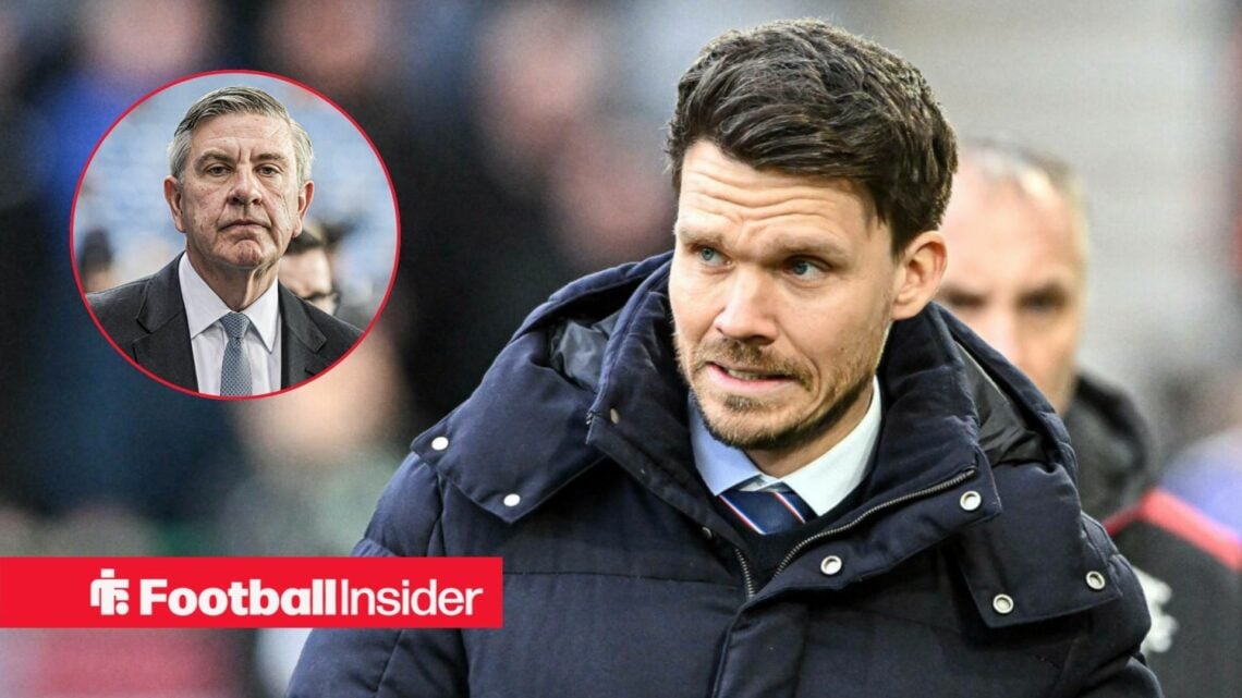 Danny Rohl on the sidelines at Rangers, with Andrew Cavenagh in a circular inset