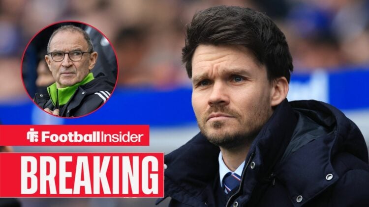 Rangers manager Danny Rohl looks towards a circular inset, which features Celtic boss Martin O'Neill.