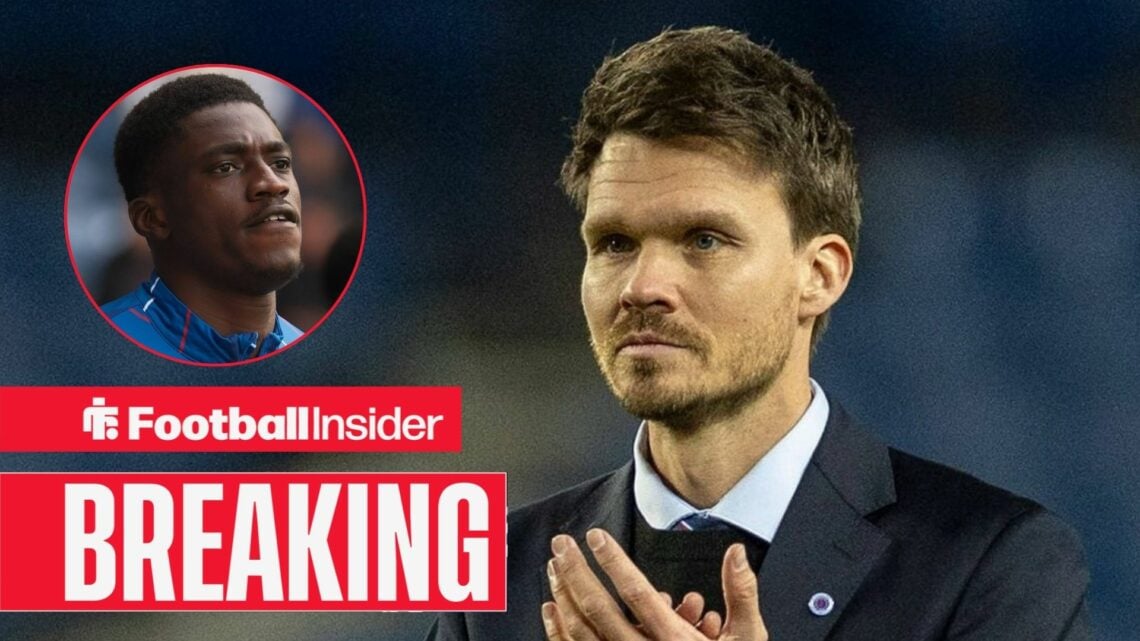 Danny Rohl on the sidelines at Rangers, with Nasser Djiga in a circular inset