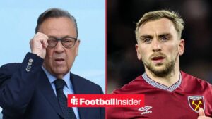 David Sullivan at the London Stadium, with Jarrod Bowen in action for West Ham