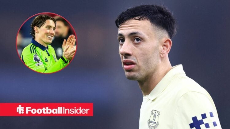 Dwight McNeil of Everton looks on during the Aston Villa vs Everton Premier League match at Villa Park, Birmingham / Harry Wilson of Fulham applaud...