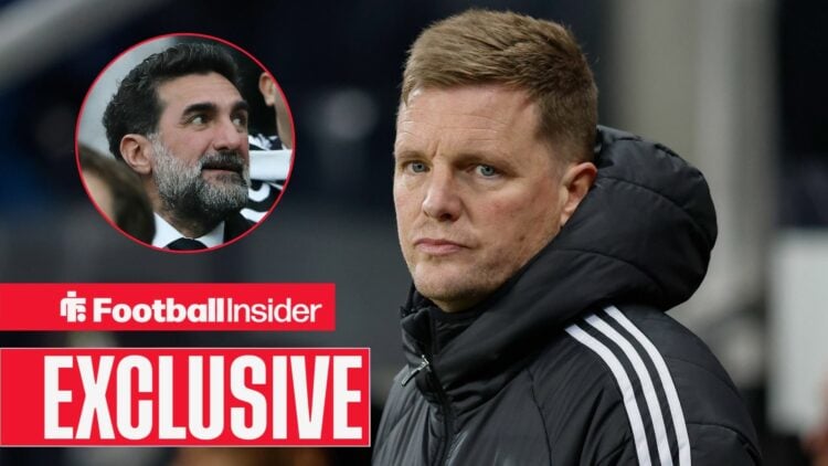 Eddie Howe with Yasir Al-Rumayyan included in a circular inset