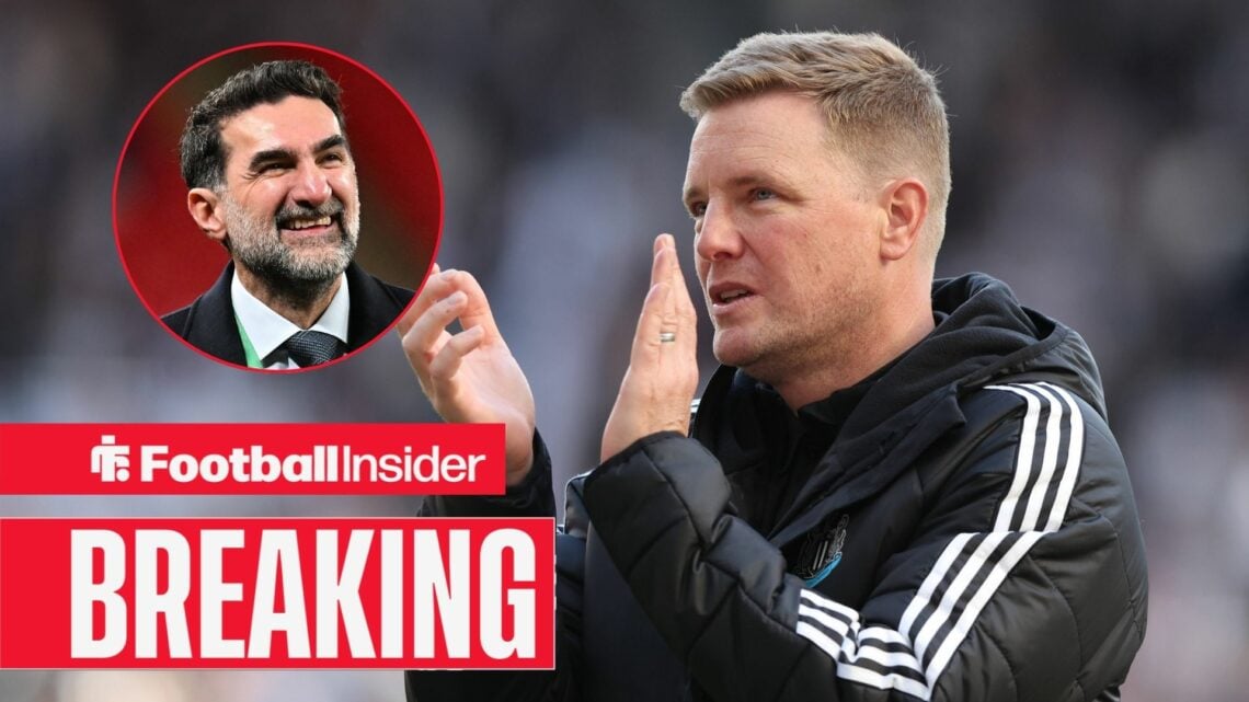 Eddie Howe with Yasir Al-Rumayyan included in a circular inset