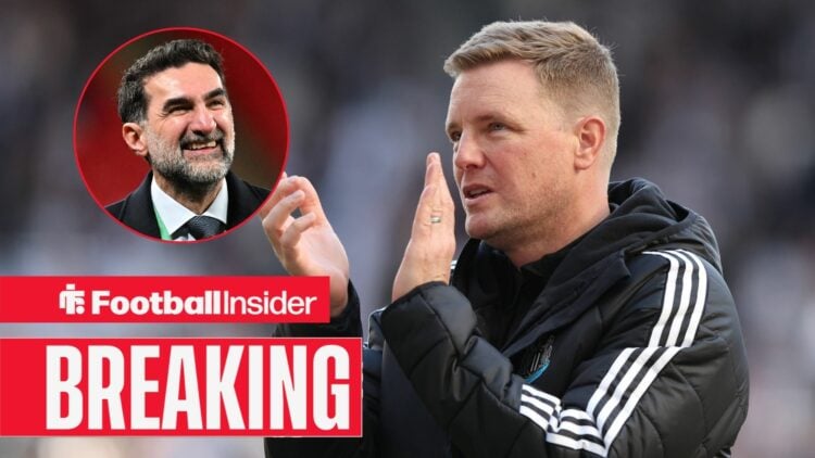 Eddie Howe with Yasir Al-Rumayyan included in a circular inset