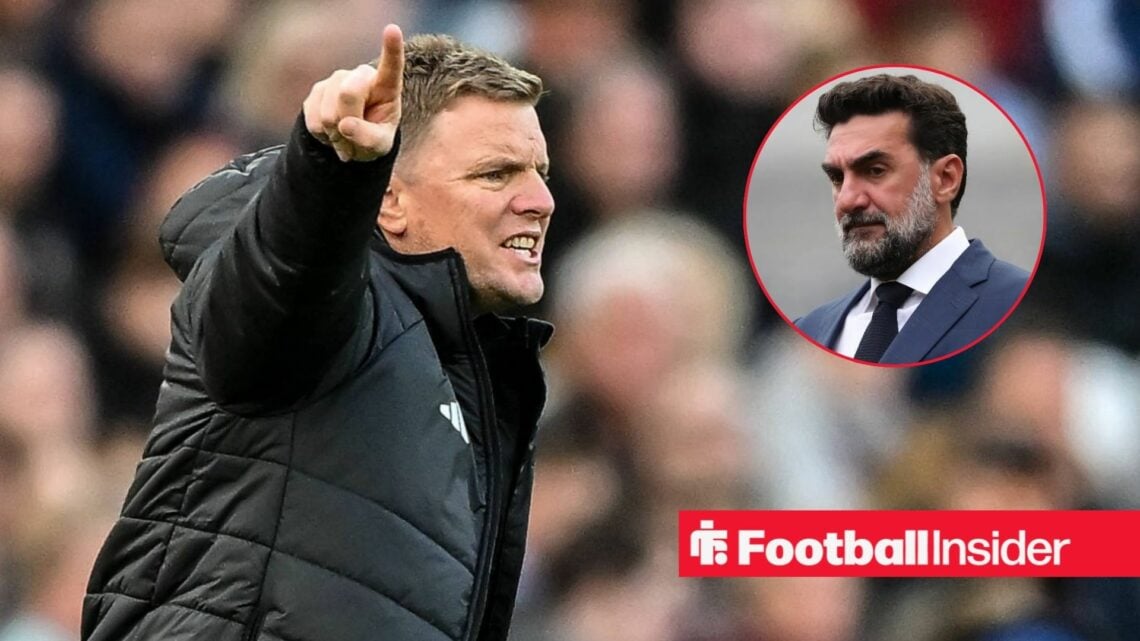 Eddie Howe with Yasir Al-Rumayyan included in a circular inset