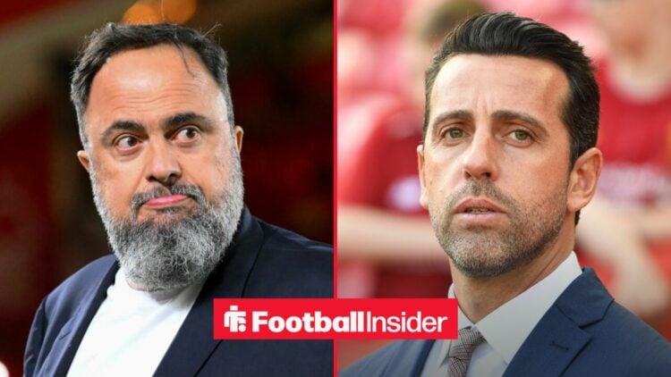 Evangelos Marinakis at the City Ground, with Edu Gaspar