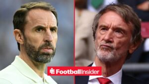 Gareth Southgate on the sidelines with Jim Ratcliffe in the stands
