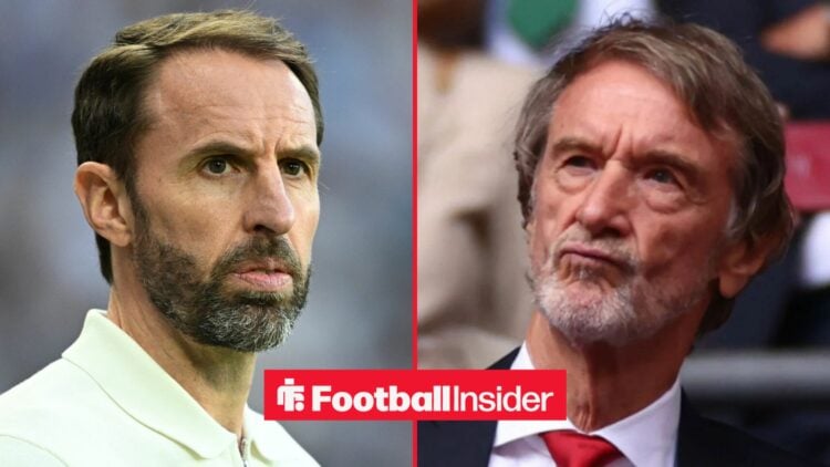 Gareth Southgate on the sidelines with Jim Ratcliffe in the stands